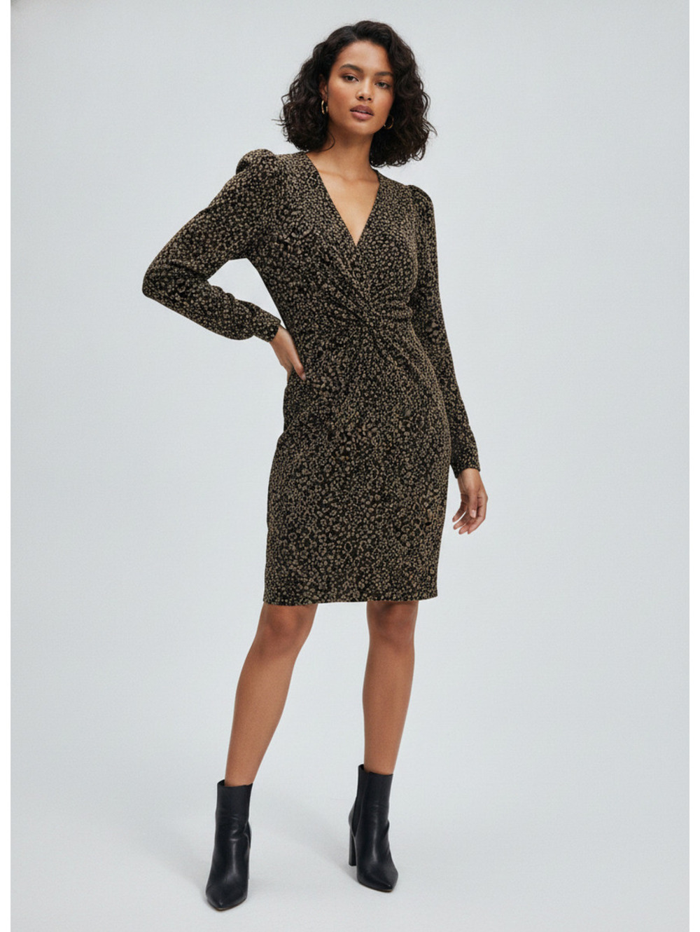 Zara Metallic Gold & Black V-Neck Mini Dress ✨